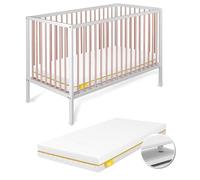 Cuna Bebe Madera de Haya Natural Resistente e Independiente para Recien Nacido 120x60 con Colchón Ternum y 4 Ruedas con Freno. Modelo Laponia CoolDreams
