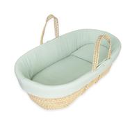 Cuna Bebé Muselina Algodón Orgánico, Completa, Moisés, Vestidura, Colchón Plastificado Antiahogo, Colchita y Almohada. 100% Nacional. (Menta/Aguamarina)