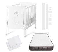 Cuna Colecho de Bebé Indi Estilo Nórdico Infantil 120x60 cm, con Kit Colecho, Colchón Morfeo, 4 Ruedas y Sábanas de Algodón CoolDreams