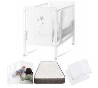 Cuna Colecho de Bebe, Kit para Unir la Cuna con la Cama, Colchón HR Morfeo Certificado Oeko-Tex® y CertiPUR, 4 Ruedas, Sábana Bajera y Encimera de Algodón Natural. Indi CoolDreams CoolDreams