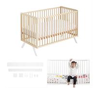 Cuna Colecho de Bebé Koala Estilo Nórdico Natural 120x60 cm, Convertible en Cama, con Barandillas Blancas Incluidas CoolDreams