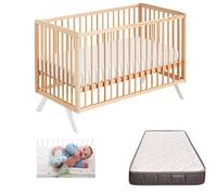 Cuna Colecho de Bebé Koala Estilo Nórdico Natural 120x60 cm, de Madera de Haya, con Colchón Morfeo CoolDreams