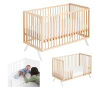 Cuna Colecho de Bebé Koala Estilo Nórdico Natural 120x60 cm, de Madera de Haya, Convertible en Cama con Kit Barandillas Incluidas CoolDreams