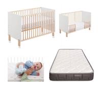 Cuna colecho umami 120x60 + kit colecho + colchón hr + barandillas para convertir la cuna en cama + 4 ruedas