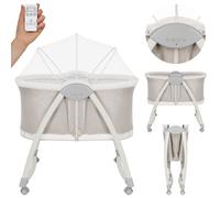 lionelo Gaya Cuna Eléctrica para Bebé, Balanceo Automático Lateral | Mando a Distancia y Panel Táctil, Colchón Cómodo, Melodías Ruido Blanco Vibración, Diseño Plegable, Ruedas con Frenos