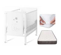 Cuna de Bebé Indi Estilo Nórdico Infantil en Blanco y de Madera de Haya, con Colchón Morfeo y Funda de Colchón Impermeable CoolDreams