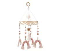 Cuna de bebé móvil de madera, colgante arco iris bola campana con peluche macramé arco iris colgante recién nacido habitación infantil cuna móvil carillón de viento para niñas niños habitación