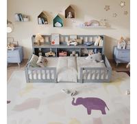 Cuna de suelo, cama Montessori 90 x 200 cm con contenedor y estantería