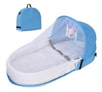 Cuna de Viaje, Cuna de Viaje para bebé, portátil Plegable con Dosel y Juguetes para guardería, Tienda de campaña para bebé Desmontable Lavable, Azul