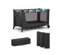 Kinderkraft Joy 2 Cuna de Viaje 3 en 1 para Bebé de hasta 25 kg, Plegado rápido y fácil, Estantes para pañales y Cambiador, Happy Shapes