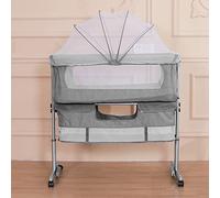 Cuna de Viaje para Cama de Matrimonio, Altura Ajustable, Pared Lateral Plegable, Ruedas de Transporte, con Accesorios, sábana de algodón, para recién Nacido, 0-9 kg, hasta 6 Meses(93*57*71-88cm)