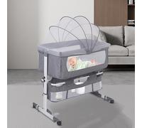 Cuna de viaje para cama de matrimonio, altura ajustable, pared lateral plegable, ruedas de transporte, sábana de algodón, para recién nacido, 0-9 kg, hasta 36 meses-92*58*70-90cm (gris oscuro)