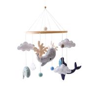 Cuna Mobile Nursery Mobile, Juguetes de cuna de 19.7x8.9 pulgadas que cuelgan con animales marinos & & & & Campanas, ejercicio de la vista & Percepción de forma, juguetes para bebés de madera suaves