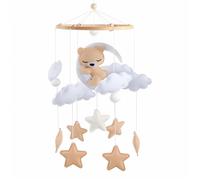 Cuna Móvil para Bebé, Carrusel Cuna Bebe Madera, Campana de Cama de Fieltro con Oso, Estrellas, Luna, Nubes y Bolas de Fieltro, Mobile Baby, Regalo para Recién Nacidos (Beige)