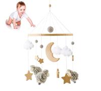 Cuna móvil para bebé, madera de oveja, carillón de viento para bebé, luna estrella, colgante de madera, ganchillo, nubes, campana móvil, regalo para bebés, niñas o niños