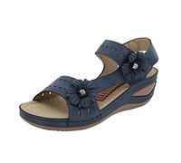 Cuñas de Esparto Mujer Sandalias Mujer Tacon Medio Mujeres Verano Flores Casual Punta Abierta Cuñas Masaje Parte Inferior Transpirable Gancho Zapatos Sandalias Con ña (Blue,42)