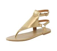 Cuñas de verano para mujer Zapatos abiertos Sandalias de playa planas Zapatos chanclas de mujer con correa con hebilla Chanclas Basculantes, dorado, 38 EU