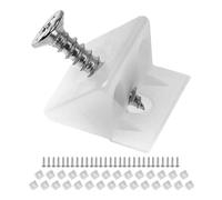 Cuñas para muebles para fondos de cajones y traseras de armarios que se descuelgan, 30 cuñas, con tornillos para madera de M2 x 16 mm, en blanco, de plástico, cantonera en forma de L de 14 x 9 mm