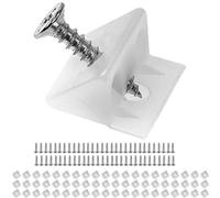 Cuñas para muebles para fondos de cajones y traseras de armarios que se descuelgan, 60 cuñas, con tornillos para madera de M2 x 16 mm, en blanco, de plástico, cantonera en forma de L de 14 x 9 mm