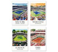 Cunegra 4 carteles de tenis, regalo para jugadores de tenis, imágenes decorativas deportivas para salón, dormitorio y pasillo, cancha de tenis, juego de decoración de pared, sin marco, 20 x 30 cm