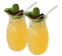 Cunlvyyds 2 Vasos de piña con Pajita de 16 oz, Divertidos Vasos de piña Tiki Transparentes con Forma de para Bar, Fiesta, Vino, Jugo,