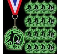 Cunno 20 medallas de fútbol que brillan en la oscuridad, medallas de premio de fútbol de 2 pulgadas a granel con cinta para el cuello, trofeo ganador deportivo para torneos de equipo, premios