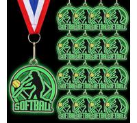 Cunno 20 medallas de sóftbol que brillan en la oscuridad, medallas de premio de sóftbol de 2 pulgadas a granel con cinta para el cuello, trofeo ganador deportivo para torneos de equipo, competiciones
