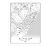 CUNNVN BARCELONA Blanco Impresión 3d mapa de la ciudad Póster de lienzo para decoración nórdica de sala de estar arte moderno decoración pared para el hogar 40x50 cm
