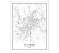 CUNNVN Blanco MADRID pintura de la lona del mapa de la ciudad Póster de lienzo para decoración nórdica de sala de estar arte moderno decoración pared para el hogar 50x70 cm