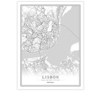 CUNNVN LISBON Blanco Impresión 3d mapa de la ciudad Adecuado para sala de estar, dormitorio, habitación de niños, escuela, pintura decorativa de pared de dormitorio. 50x70 cm