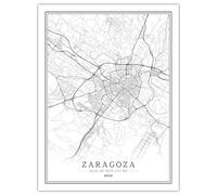 CUNNVN ZARAGOZA Blanco Impresión 3d mapa de la ciudad Póster de lienzo para decoración nórdica de sala de estar arte moderno decoración pared para el hogar 50x60 cm