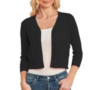 CUNYI Cárdigan Mujer Rebeca Bolero Corta Manga 3/4 Torera Frente Abierto Punto Ligero Cuello V Elegante, Negro M