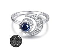 CUOKA MIRACLE Anillo de luna, Anillo 100 idiomas te amo Plata de Ley 925, Anillo Abierto Ajustable para Mujer y Niñas, cumpleaños, compromiso, aniversario, anillos de promesa