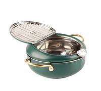 Cuomaop Freidora, Olla para Freír con Termómetro Acero Inoxidable Japonés 304 Temperatura Tempura Topf Sartén para Cocina de Inducción Freidoras Verdes Control y Tapa