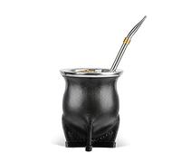 Cuopru Forro Cerámico Yerba Mate Taza Argentina Calabaza con Bombilla Mate Pajita, Cepillo de Limpieza (Negro)