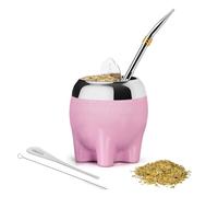 Cuopru Juego de tazas 5 en 1 de Yerba Mate, incluye calabaza de acero inoxidable (estrellas con purpurina, bonito estilo elefante), pajita de bombilla y juego de moldeador de té, 5.5 onzas