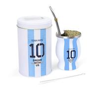 Cuopru Original Yerba Mate Cup Set - Incluye Argentina Capitán No.10 Mate Calabaza y Yerbero (Tea Caddy), Bombilla(pajita), cepillo de limpieza