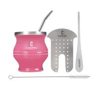 Cuopru Yerba Mate Cup - Juego de calabaza mate incluye taza de té de acero inoxidable de doble pared, juego de moldeador de té, pajitas de bombilla, cepillo de limpieza