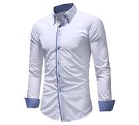 CUOREZ Camisa de manga casual con dobladillo de doble cuello para hombre, blanco, M