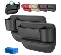 Cup Holder Gap Bag for Car, Berimat for Car, Car Leather Cup Holder Gap Bag, Adjustable Car Seat Gap Storage Box, Car Seat Gap Filler Organizer with Water Cup Holder for Item (A Pair-Black)