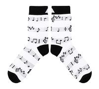 cup of sox Calcetines divertidos para mujer con patrón de notas y canciones, calcetines coloridos para hombres para músicos, Blanco, 45-48