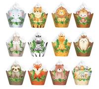 Cupcake Topper Wrapper,Animales de la Selva Cupcake Toppers 12Pack Cupcake Wraps Liner Baking Cup Party Supplies Cake Decorations para Niños Niñas Regalo Animales Decoraciones de Fiesta de Cumpleaños