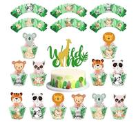 Cupcake Topper Wrapper,Animales de la Selva Cupcake Toppers 25PCS Cupcake Wraps Liner Baking Cup Party Supplies Cake Decorations para Niños Niñas Regalo Animales Decoraciones de Fiesta de Cumpleaños