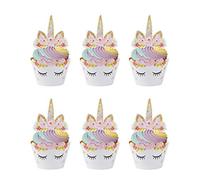 Cupcake Topper Wrapper Cupcake Wraps Liner Baking Cup Party Supplies Cake Decorations para Niños Niñas Regalo Unicornio Decoraciones de Fiesta de Cumpleaños 24 Pack