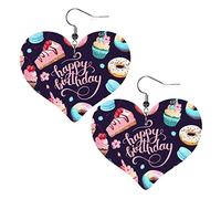 Cupcakes And Donuts2 Pendientes de cuero en forma de corazón Mujeres Niñas Pendientes colgantes simples Regalos para ella