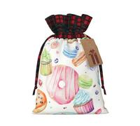 Cupcakes Donuts Muffins Sugar Printing Color Matching Plaid Christmas Bag with Drawcord, 4.7 x 6.9 pulgadas para Navidad Halloween