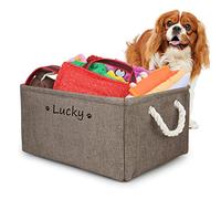 Cuperay Juguetero personalizado para perros con nombre, cesta plegable para juguetes con asa de algodón, caja para organizar juguetes y accesorios de mascotas(Marrón)