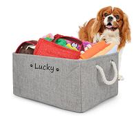 Cuperay Juguetero personalizado para perros con nombre, cesta plegable para juguetes con asa de algodón, caja para organizar juguetes y accesorios de mascotas(Gris)