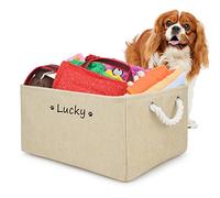 Cuperay Juguetero personalizado para perros con nombre, cesta plegable para juguetes con asa de algodón, caja para organizar juguetes y accesorios de mascotas(Beige)
