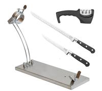 CUPERINOX Jamonero Inoxidable Giratorio | Jamonera base Inoxidable | Incluye Cuchillo Jamonero Alveolos 25 cm, Deshuesador 15 cm, Afilador y Funda para Jamón | Apto Jamones y Paletilla